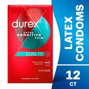 Durex Extra Sensitive Lubricated Ultra Thin Premium Condoms, Close Fit, 12 Count