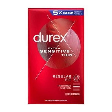 Durex Extra Sensitive Thin Condom Bundle with a Brass Lunamax Pocket Case, Ultra Thin, Lubricated Latex Condoms-12 Count