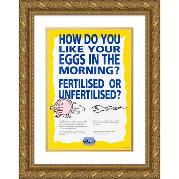 Durex Information Service for Sexual Health 11x14 Gold Ornate Wood Frame and Double Matted Museum Art Print Titled - How Do You Like Your Eggs in the Morning (1994)