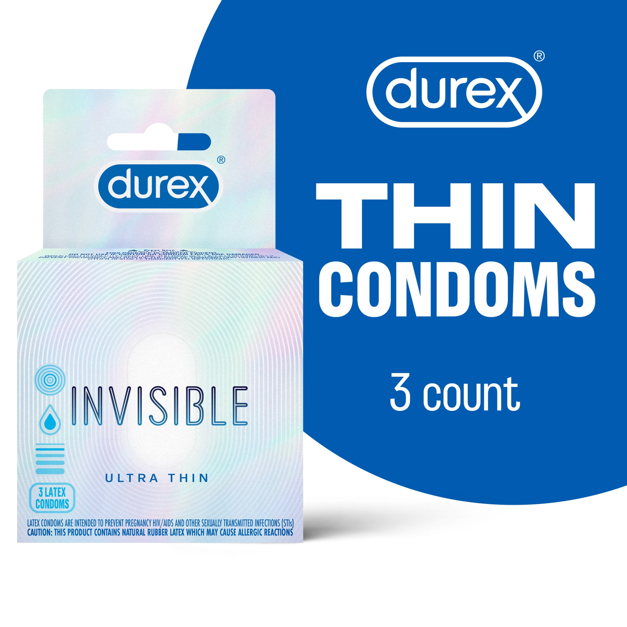 Durex Invisible Ultra Thin & Sensitive Condoms, Natural Rubber Latex, FSA &  HSA Eligible, 3 Count - Walmart.com