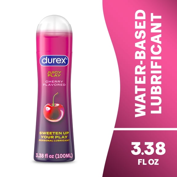 Durex Juicy Play Water Based Lube for Sex, Personal Flavored Lubricant, Cherry, 3.38 fl oz