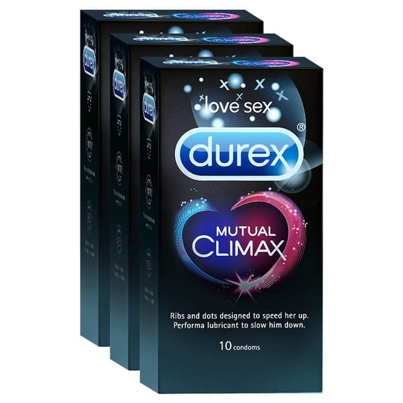 Durex Mutual Climax Condoms for Men & Women - 10 Count (Pack of 3) | Extra Dotted and Ribbed Condoms