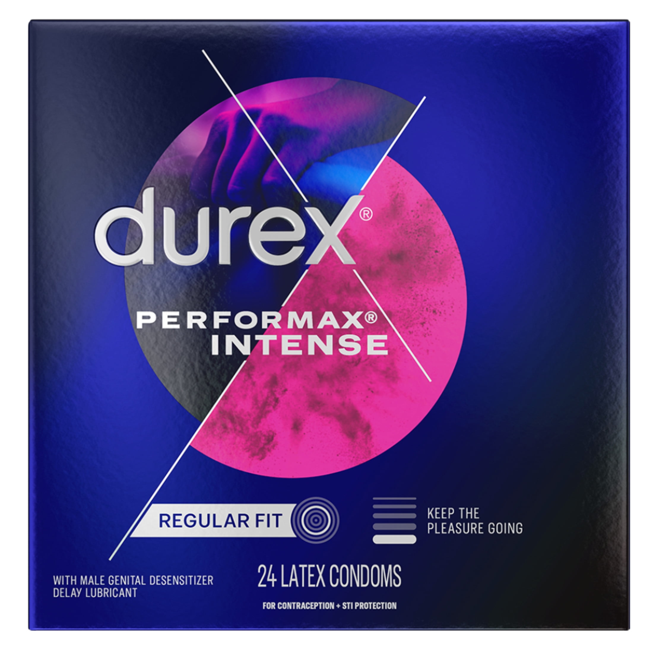 Durex Performax Intense Condoms For Men, Dotted with Delay Lubricant Rubber Latex Condoms, FSA/HSA, 24 ct