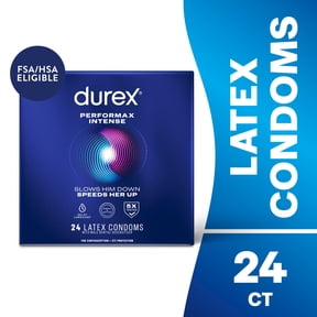 Durex Performax Intense Condoms For Men, Dotted with Delay Lubricant Rubber Latex Condoms, FSA/HSA, 24 ct
