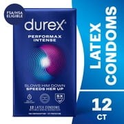 Durex Performax Intense Condoms, Ultra Fine, Ribbed, Dotted with Delay Lubricant Natural Rubber Latex Condoms for Men, FSA & HSA Eligible, 12 Count