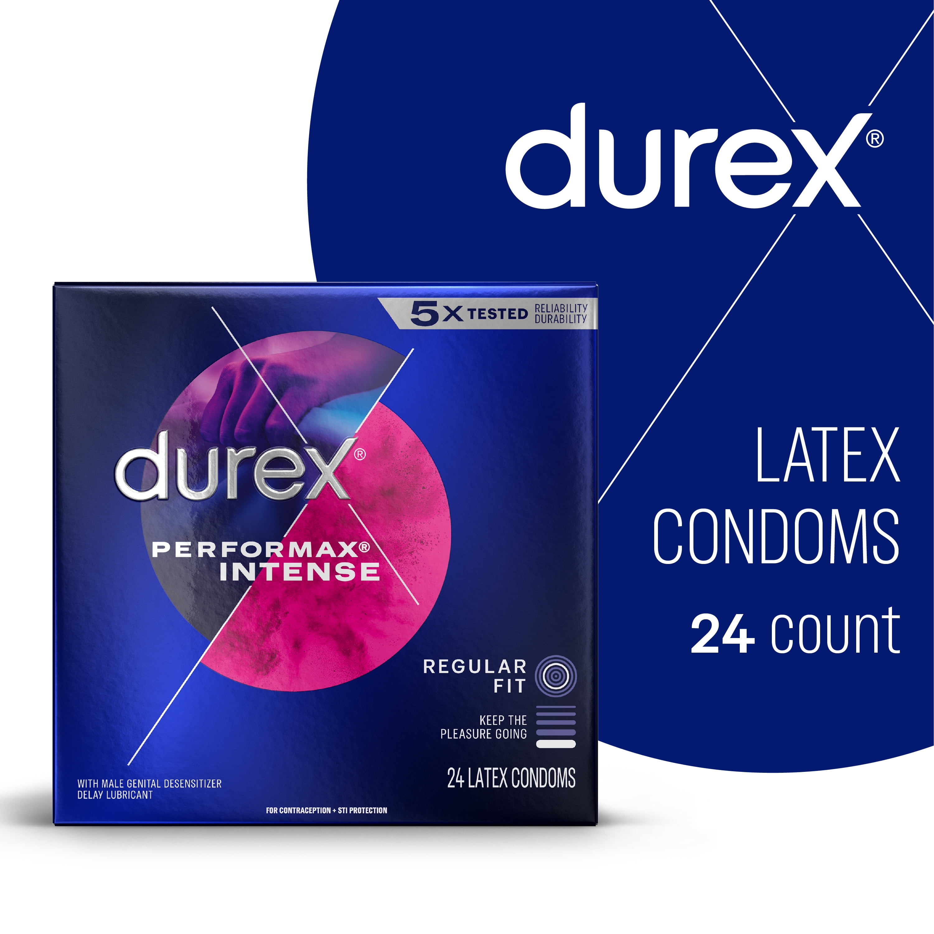 Durex Performax Intense Condoms, Ultra Fine, Ribbed, Dotted with Delay  Lubricant Natural Rubber Latex Condoms for Men, FSA & HSA Eligible, 24  Count 