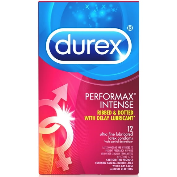 Durex Performax Intense Lubricated Ribbed Dotted Premium Condoms, 12 ct (Pack of 2)