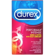 Durex Performax Intense Lubricated Ribbed Dotted Premium Condoms, 12 ct