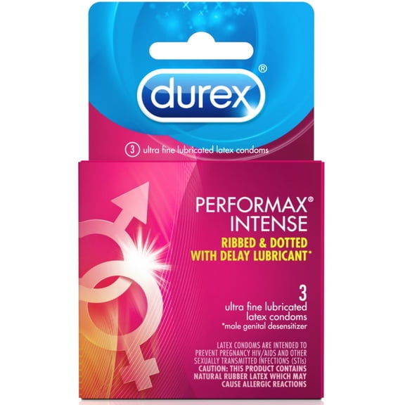 Durex Performax Intense Lubricated Ribbed Dotted Premium Condoms, 3 ct