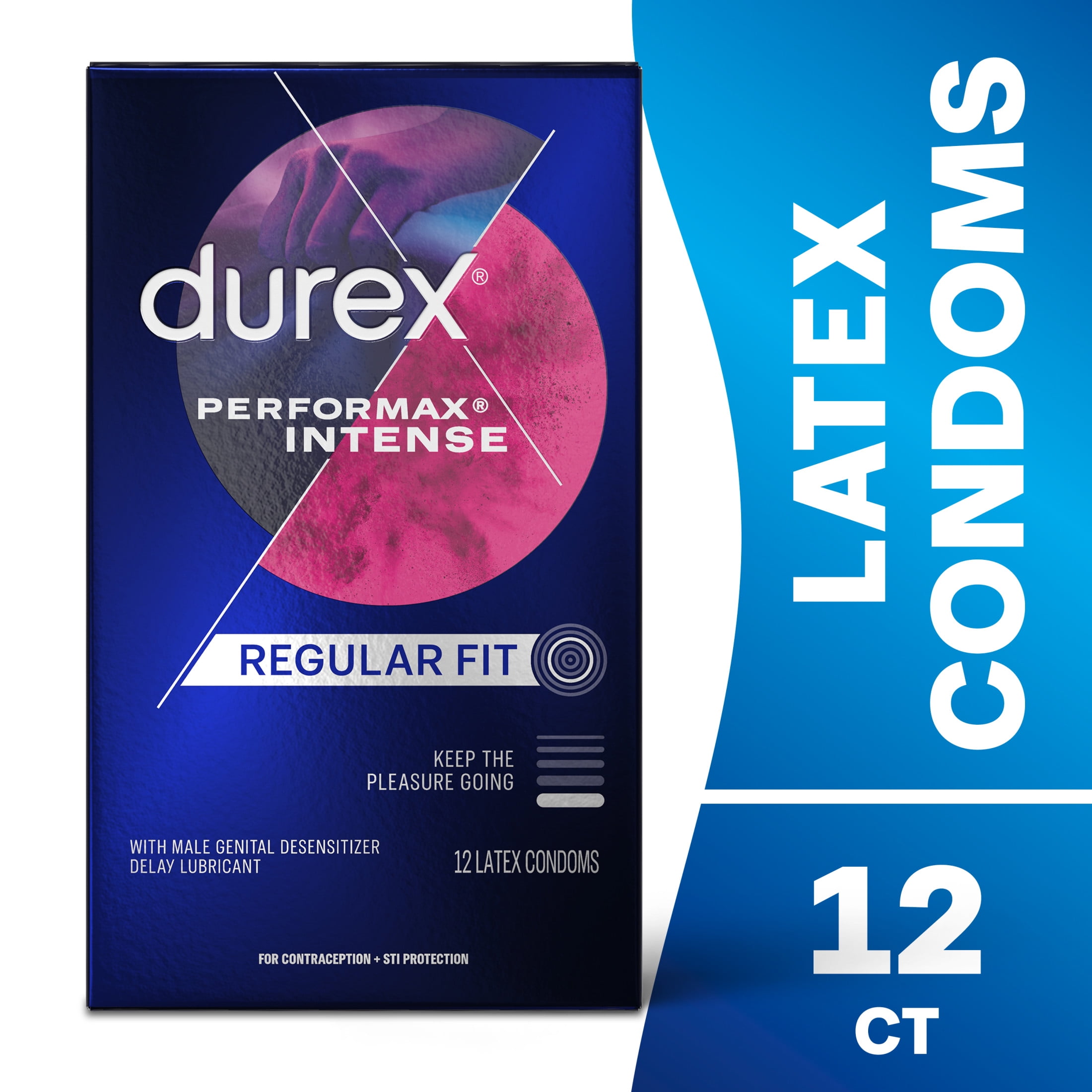 Durex Performax Intense Condoms, Ultra Fine, Ribbed, Dotted with Delay Lubricant Natural Rubber Latex Condoms for Men, FSA & HSA Eligible, 12 Count