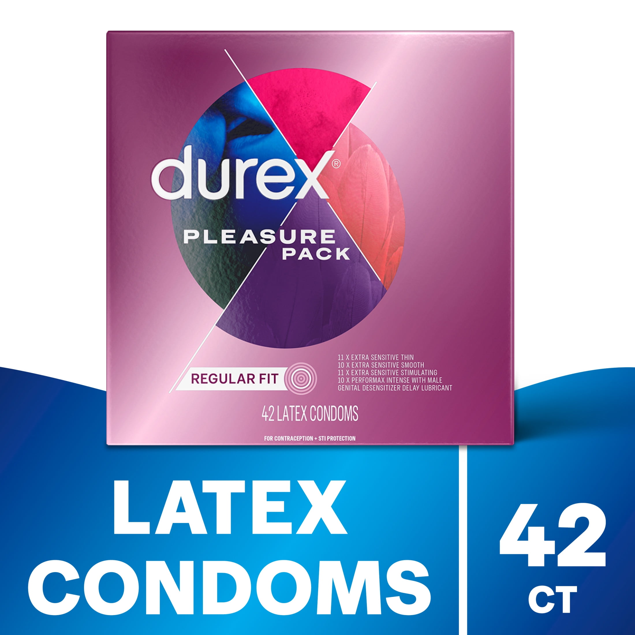Durex Pleasure Pack Assorted Condoms For Men, Mix of Stimulation, Lubricated Rubber Latex, FSA/HSA, 42 ct