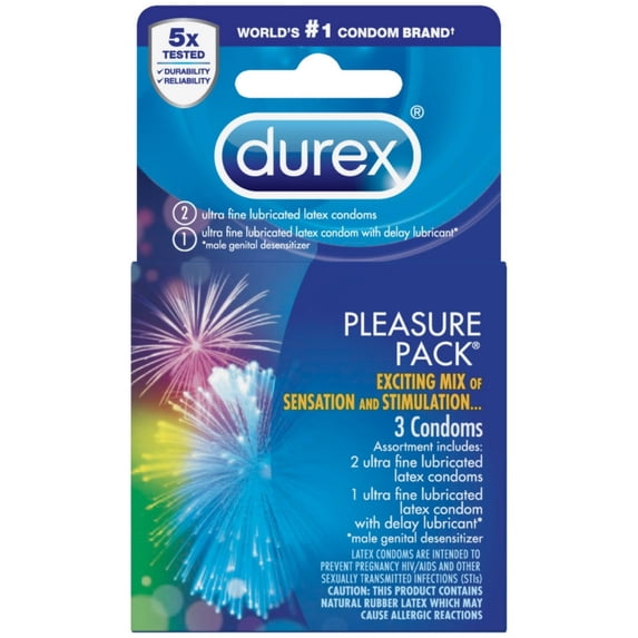 Durex Pleasure Pack, Assorted Lubricated Premium Condoms, 3 ct (Pack of 2)