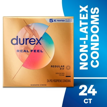 Durex Real Feel Condoms For Men, Non Latex Lubricated Condoms with Skin-On-Skin Feeling, FSA/HSA, 24 ct