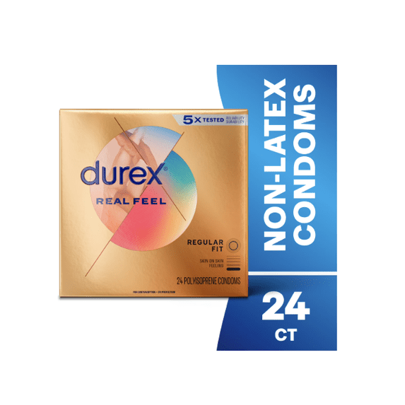 Durex Real Feel Condoms For Men, Non Latex Lubricated Condoms with Skin-On-Skin Feeling, FSA/HSA, 24 ct