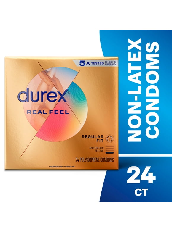 Durex Real Feel Condoms For Men, Non Latex Lubricated Condoms with Skin-On-Skin Feeling, FSA/HSA, 24 ct