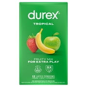 Durex Tropical Flavored Condoms For Men, Natural Lubricated Rubber Latex, FSA/HSA,12 ct
