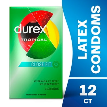 Durex Tropical Flavored Condoms For Men, Natural Lubricated Rubber Latex, FSA/HSA,12 ct