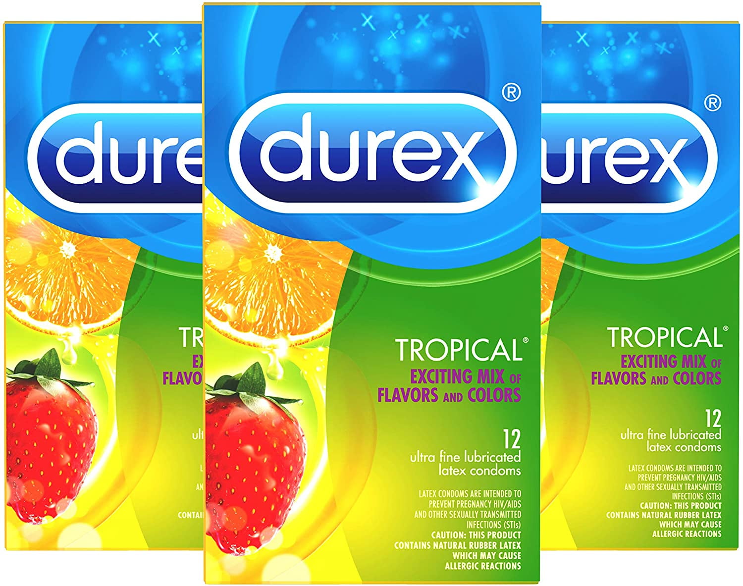 Durex Tropical Flavors Flavored Premium Condoms, 12 Count - Walmart.com