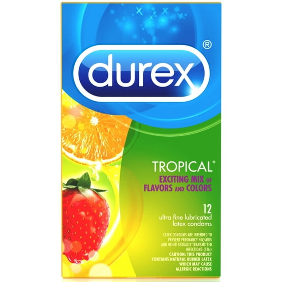 Durex Tropical Flavors Flavored Premium Condoms, 12 ct (Pack of 2)