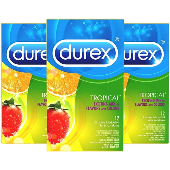 Durex Tropical Flavors Flavored Premium Condoms, 12 ct (Pack of 3)