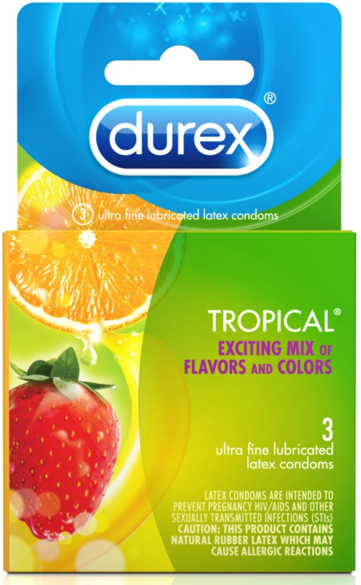 Durex Tropical Flavors Flavored Premium Condoms, 3 ct (Pack of 3