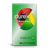 Durex Tropical Flavors + Silver Lunamax Pocket Case, Strawberry, Apple, Orange, Banana Flavored Lubricated Latex Condoms-12 Count