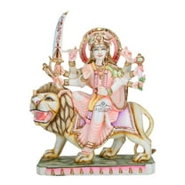 Durga Statue Large Marble Durga Murti Shaila Putri Kali Sculpture Durga with Lion Figurines Hindu Goddess of Strength Amba Statue for Navratri Puja Maa Sherawali Adi Shakti Indian Home Temple Decor