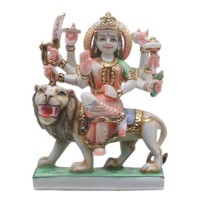 Durga Statue Large Marble Durga Murti Shaila Putri Kali Sculpture Durga with Lion Figurines Hindu Goddess of Strength Amba Statue for Navratri Puja Maa Sherawali Adi Shakti Indian Home Temple Decor