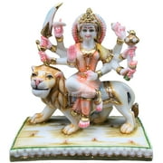Durga Statue Murti Large 9 inches Marble Murti Calm Maa Durga Sitting on Lion Figurine Hindu Goddess of Strength Amba Statue for Navratri Puja Maa Sherawali Adi Shakti Idol Indian Home Temple Decor