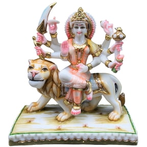 Durga Statue Murti Large 9 inches Marble Murti Calm Maa Durga Sitting on Lion Figurine Hindu Goddess of Strength Amba Statue for Navratri Puja Maa Sherawali Adi Shakti Idol Indian Home Temple Decor