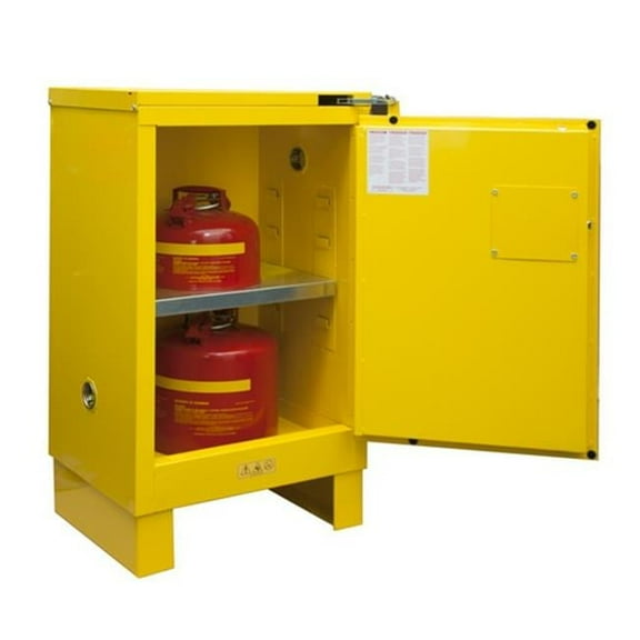 Durham 1012SL-50 16 Gauge Welded Flammable Self Closing Doors Safety Cabinet with Legs & 1 Shelf, Yellow - 12 gal
