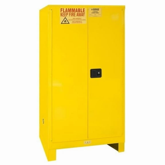 Durham 1060ML-50 16 Gauge Welded Flammable Manual Doors Safety Cabinet with Legs & 2 Shelves, Yellow - 60 gal