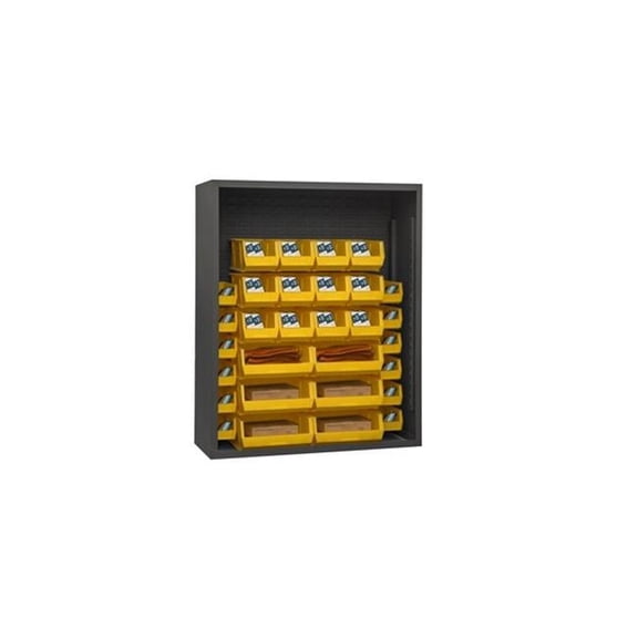 Durham 12 Gauge Enclosed Shelving with 30 Yellow Hook on Bins - Gray - 48 x 18 x 72 in.