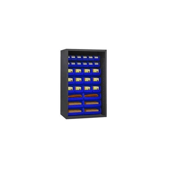 Durham 12 Guage Enclosed Shelving with 30 Blue Hook on Bins - Gray - 36 x 24 x 60 in.