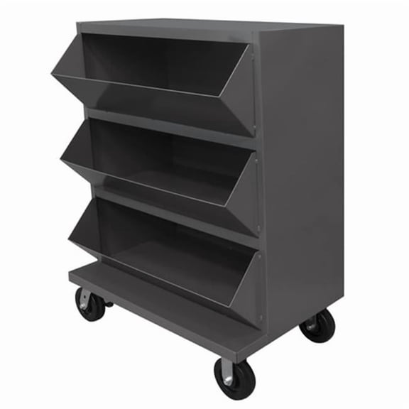 Durham 14 Gauge 3 Opening Mobile Storage Bin with 1 Top Shelf & Tubular Push Handled - Gray - 36 in.