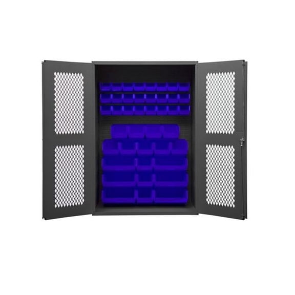 Durham EMDC-482472-42B-5295 14 Gauge Flush Door Style Lockable Clearview Cabinet with 42 Blue Hook on Bins, Gray - 48 in.