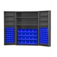 thumbnail image 1 of Durham  14 Gauge Lockable Cabinet with 72 Blue Hook on Bins & 4 Adjustable Shelves & 6 Door Shelves - Gray - 48 x 24 x 72 in., 1 of 1