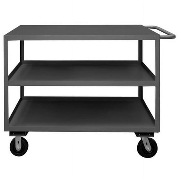 Durham 14 Gauge Tubular Push Handled Rolling Service Cart with 3 Shelves & top Lips down - Gray - 48 in.