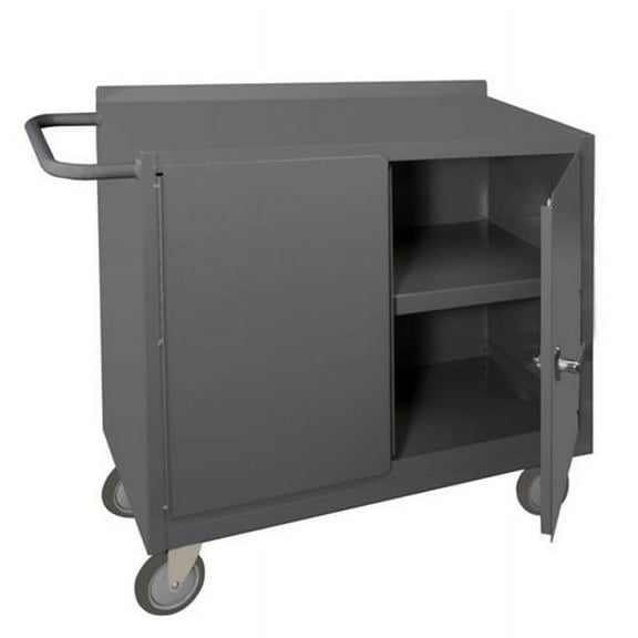 Durham 2220-95 48 in. 16 Gauge Lockable Mobile Bench Storage Cart with 3 Shelves & Tubular Push Handled, Gray
