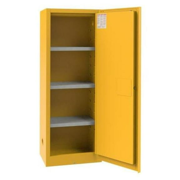Durham 1024M-50 23 x 18 x 65 in. FM Approved Flammable Storage Cabinet with 24 gal, 1 Door, Manual Close, 3 Shelves - Yellow