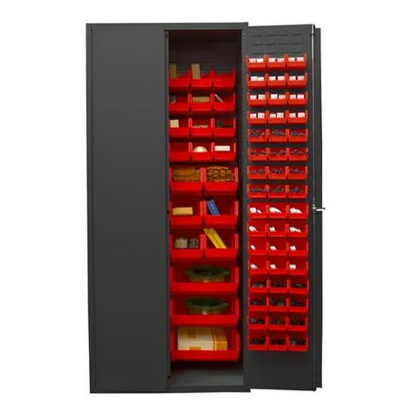 Durham 2500-138B-1795 24 x 36 x 84 in. No. 17 16 Gauge Storage Cabinets with Hook on Bins, Gray