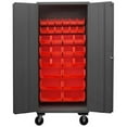 thumbnail image 1 of Durham 2501M-BLP-30-1795 36 in. 16 Gauge Flush Door Style Lockable Mobile Cabinet with 30 Red Hook on Bins, Gray, 1 of 1