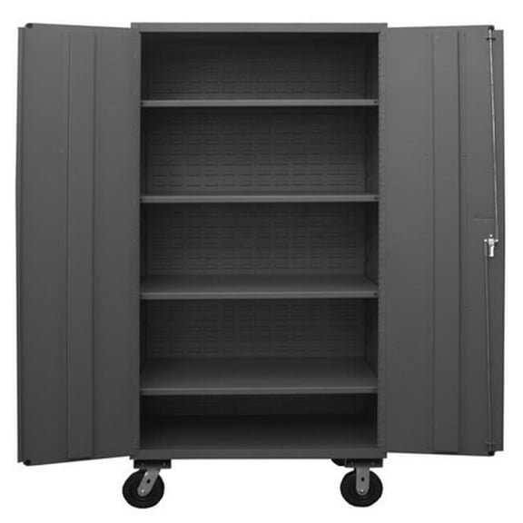 Durham 2502M-BLP-4S-95 48 in. 16 Gauge Flush Door Style Lockable Mobile Storage Cabinet with 4 Adjustable Shelves, Gray