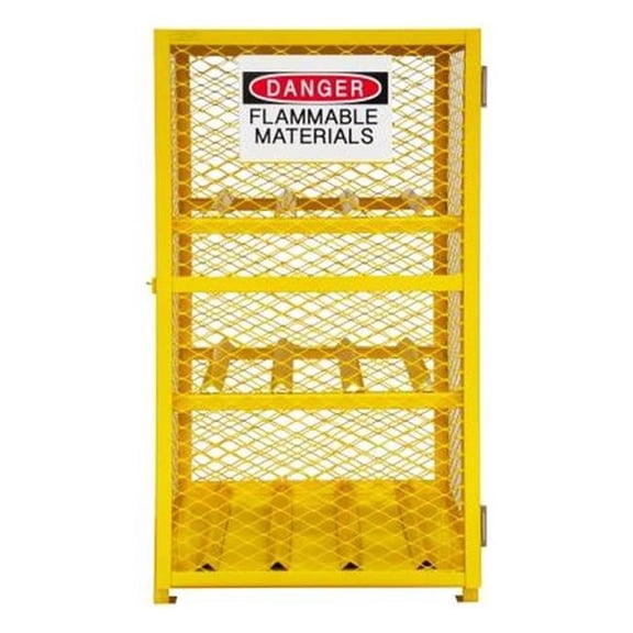 Durham EGCC6-SC-50 31.87 x 30.43 x 54.75 in. Horizontal Gas Cylinder Cabinet with Capacity of 6 & Self Close - Yellow