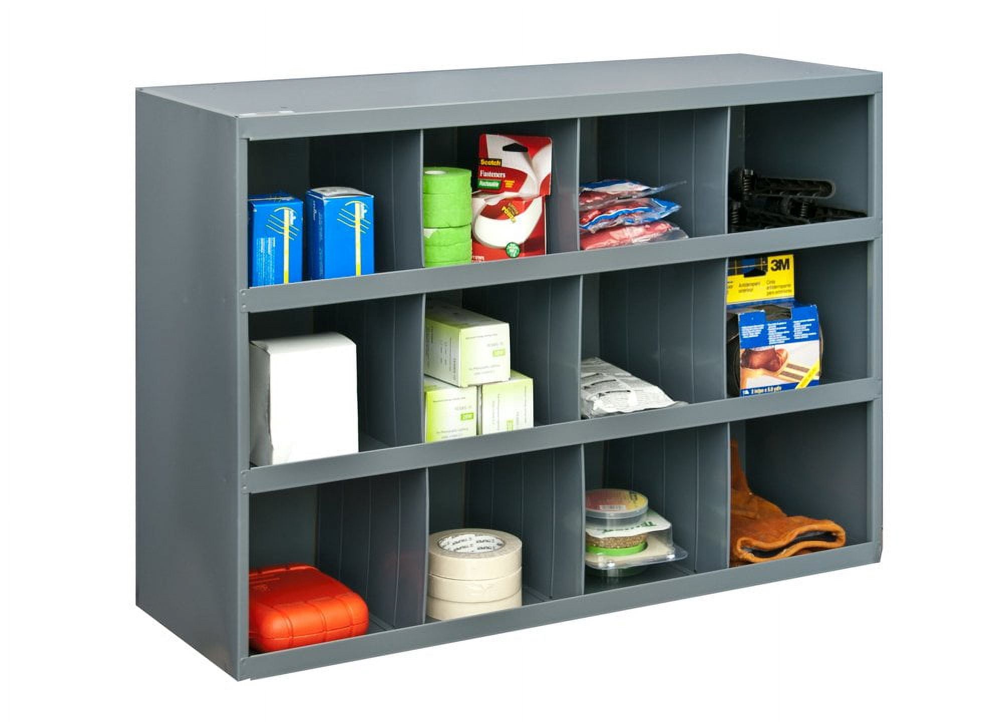 Durham 20 Opening Storage Bin Cabinet - Gray Steel, 33.75"W X 42"H X 12"D, Slope Shelf Design For Parts & Organizing