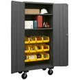 thumbnail image 1 of Durham 3501M-BLP-12-2S-95 14 Gauge Flush Door Style Lockable Mobile Cabinet with 12 Yellow Hook on Bins & 2 Adjustable Shelves, Gray - 36 in., 1 of 1