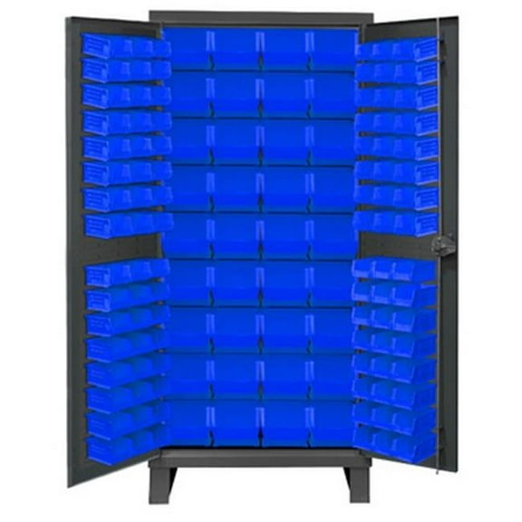 Durham 3702-132-5295 14 Gauge Flush Door Style Lockable Cabinet with 132 Blue Hook on Bins, Gray - 36 in.