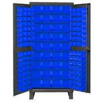 Durham 3702-132-5295 14 Gauge Flush Door Style Lockable Cabinet with 132 Blue Hook on Bins, Gray - 36 in.
