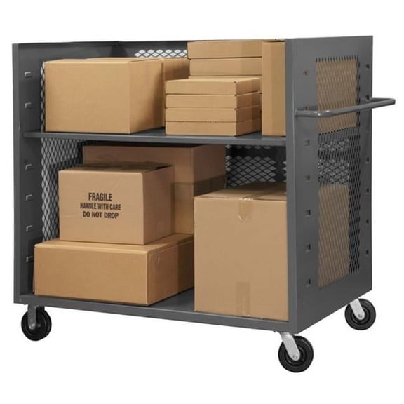 Durham 3ST-EX3048-1AS-95 14 Gauge 3 Sided Mesh Truck with 1 Shelf & Tubular Push Handle, Gray - 48 in.