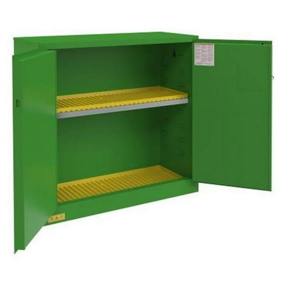 Durham 1030M-83T 43.18 x 18.18 x 44.12 in. FM Approved Pesticide Storage Cabinet with 30 gal, 2 Doors, Manual Close, 1 Shelf - 2 Plastic Trays - Green